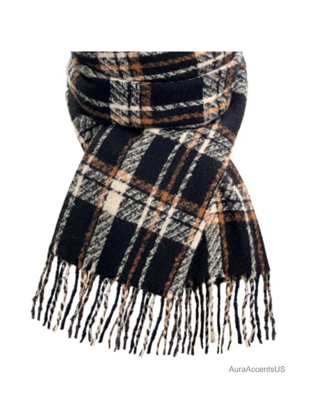 Women Winter Plaid Blanket Scarf with Fringe Long Shawl Wrap